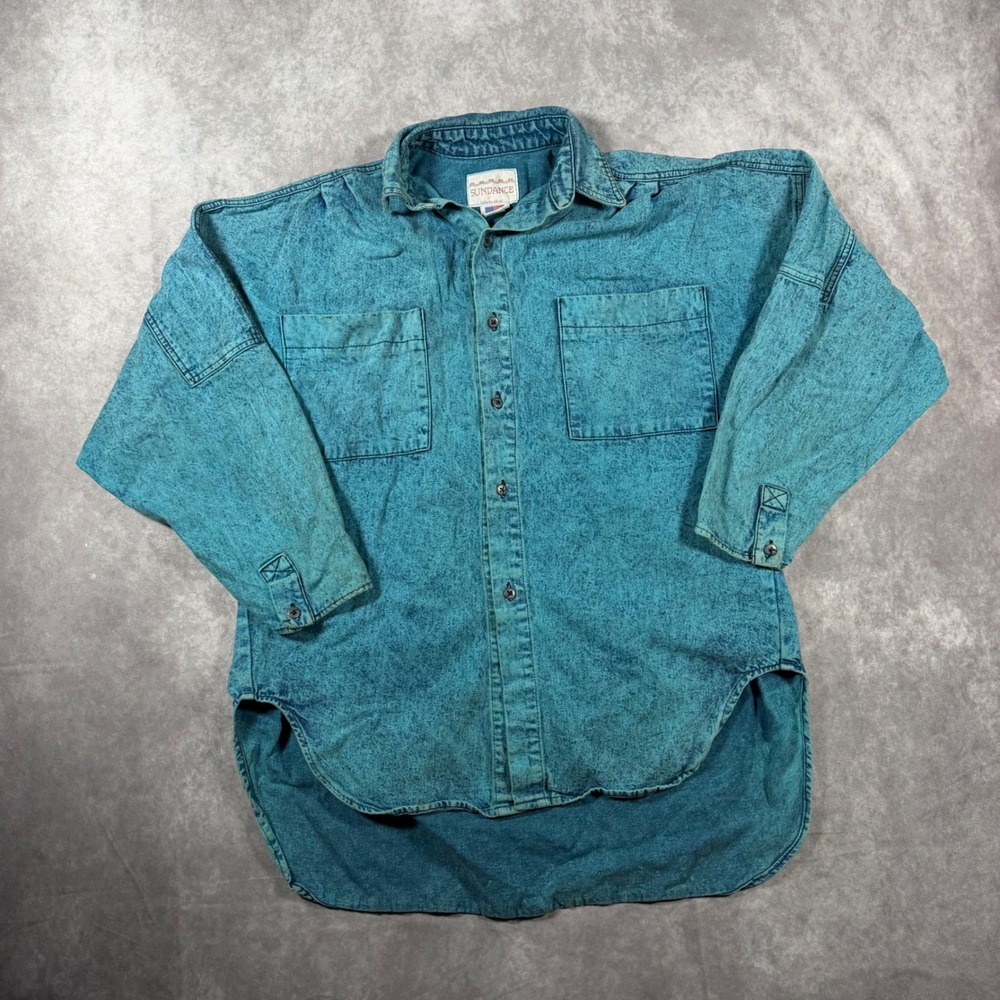 Vintage 90s Sundance One Size Denim Shirt Western Jacket USA Made Fits Mens L